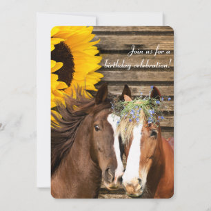 Western Rustic Sunflower Horse Country Birthday In Invitation