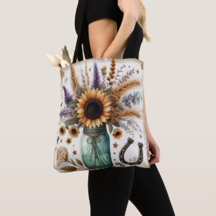 Western Rustic Sunflower Mason Jar Tote Bag