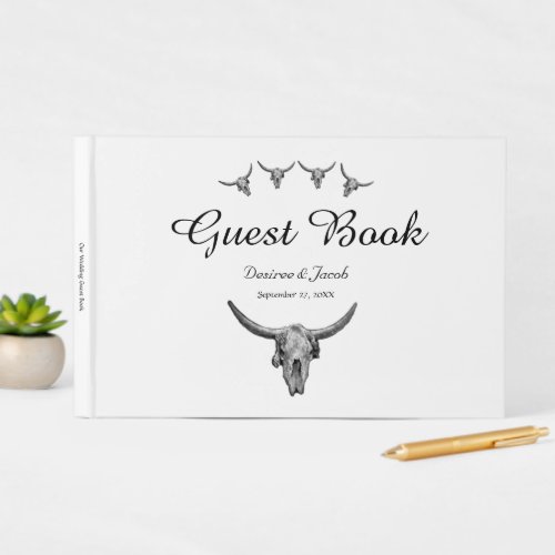 Western Rustic Wedding Black And White Bull Skull Guest Book