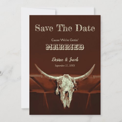 Western Rustic Wedding Bull Skull Save The Date