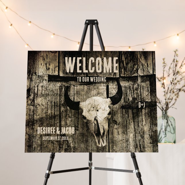 Western Rustic Wedding Bull Skull Vintage Foam Board (In Situ (Stand))