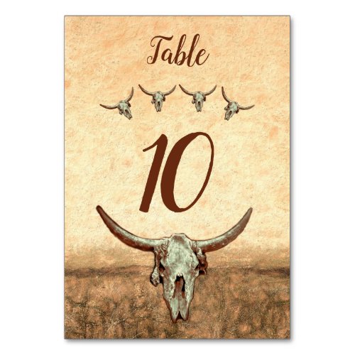 Western Rustic Wedding Country Bull Cow Skull Table Number