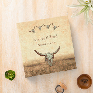 Western Rustic Wedding Country Cow Bull Skull 3 Ring Binder
