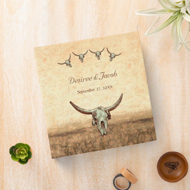 Western Rustic Wedding Country Cow Bull Skull 3 Ring Binder (In Situ)