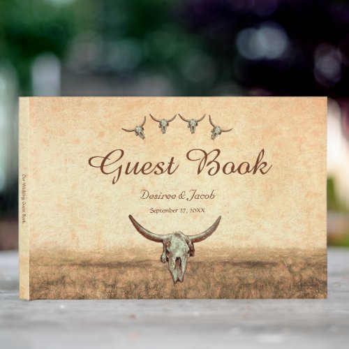 Western Rustic Wedding Country Cow Bull Skull Guest Book