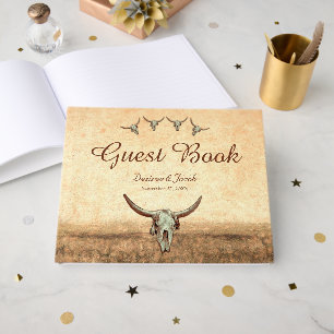 Western Rustic Wedding Country Cow Bull Skull Guest Book