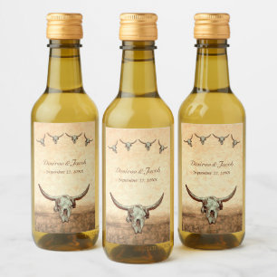 Western Rustic Wedding Country Cow Bull Skull Wine Label