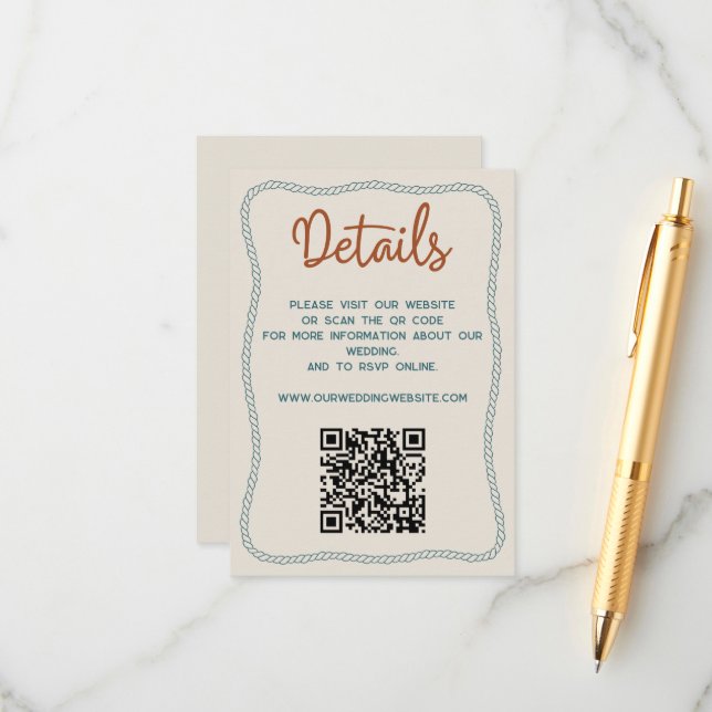 Western Rustic Wedding Details Website QR Code Enclosure Card (Front/Back In Situ)