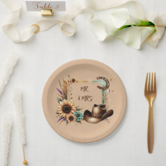 Western Rustic Wedding Mr & Mrs 7 inch Party Paper Plates