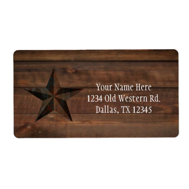Western Rusty Star on Wood Rustic Country Party Label (Front)