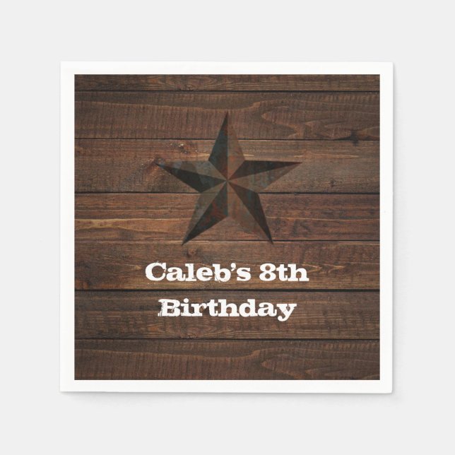 Western Rusty Star on Wood Rustic Country Party Napkins (Front)