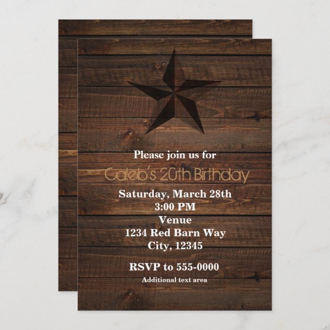 Western Rusty Star Wood Rustic Invitations (Front/Back)