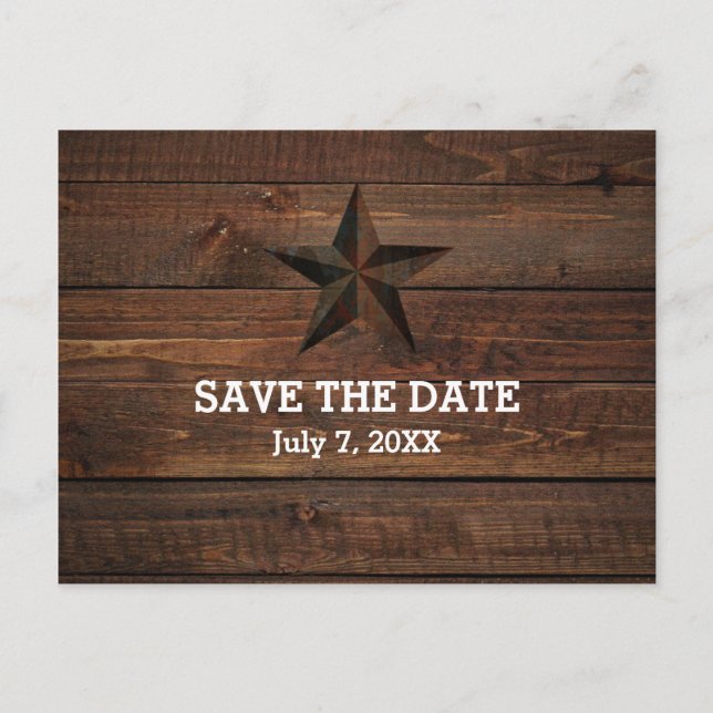 Western Rusty Star Wood Rustic Save the Date Announcement Postcard (Front)
