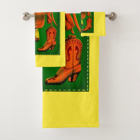 Western saddle and cowboy boots bath towel set