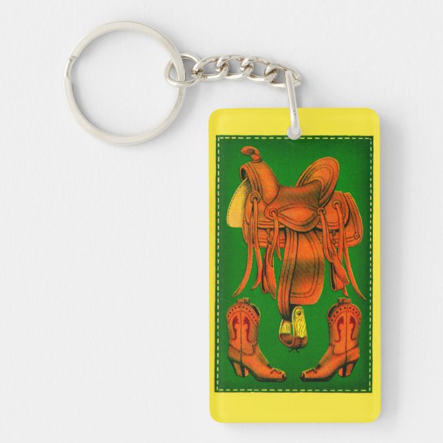 Western saddle and cowboy boots keychain (Front)