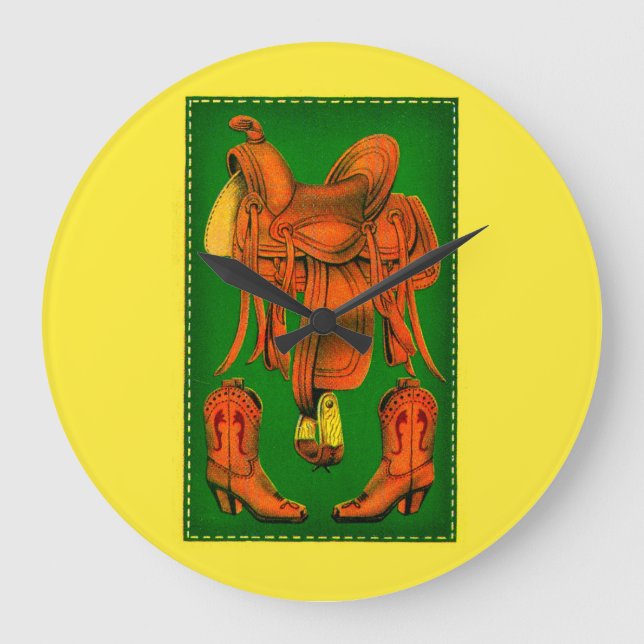 Western saddle and cowboy boots large clock (Front)
