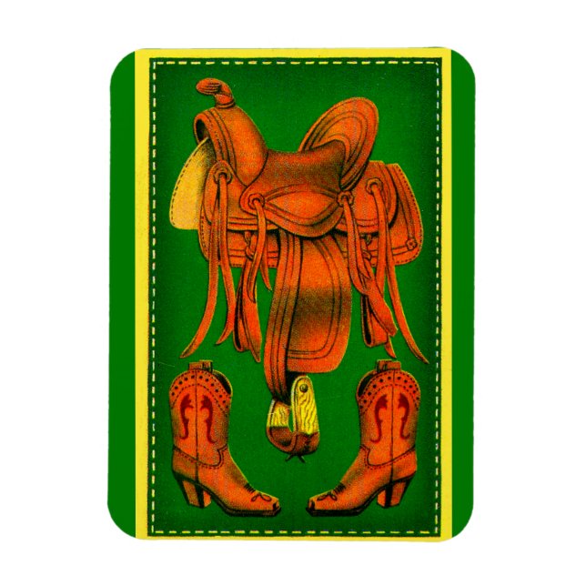 Western saddle and cowboy boots magnet (Vertical)