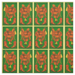 Western saddle and cowboy boots print fabric