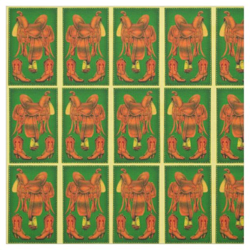 Western saddle and cowboy boots print fabric