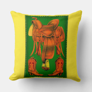 Western saddle and cowboy boots print throw pillow