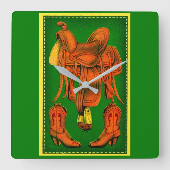Western saddle and cowboy boots square wall clock (Front)