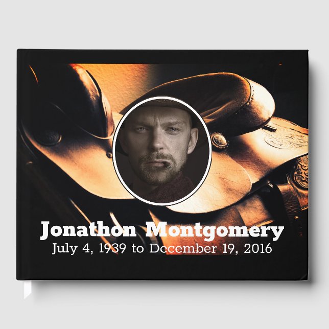 Western Saddle & Cowboy's Prayer Memorial Guest Book (Front)