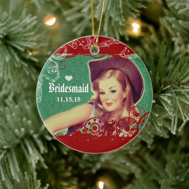 Western Saddle Cowgirl Bridesmaid Horse Ranch Ceramic Ornament (Tree)