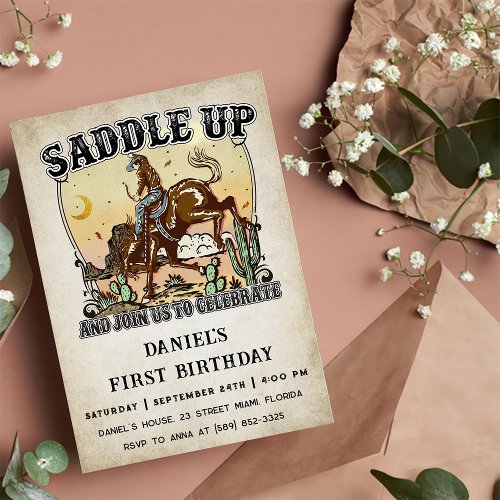 Western Saddle Up And Join Us For Birthday  Invitation