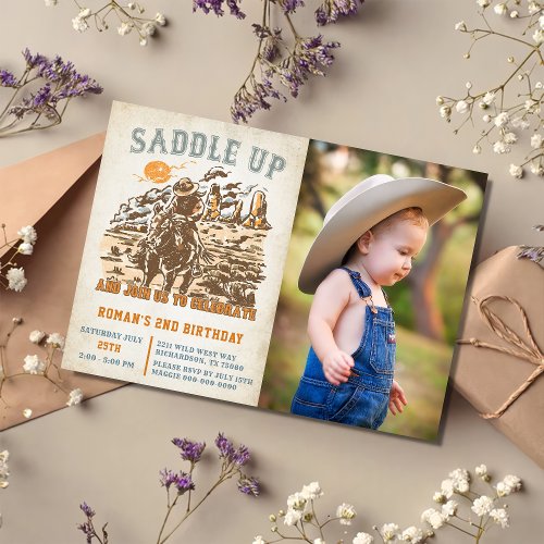 Western Saddle Up And Join Us For Birthday Photo Invitation