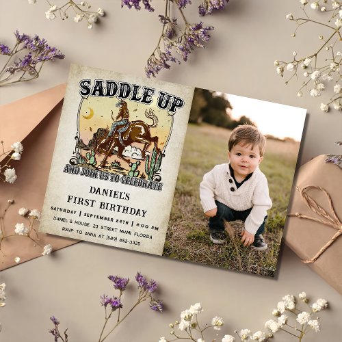 Western Saddle Up And Join Us For Birthday Photo Invitation