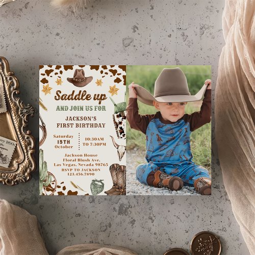 Western Saddle Up And Join Us For Birthday Photo Invitation