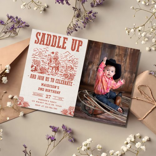 Western Saddle Up And Join Us For Birthday Photo Invitation