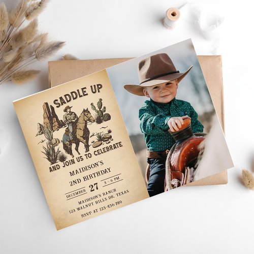 Western Saddle Up And Join Us For Birthday Photo Invitation