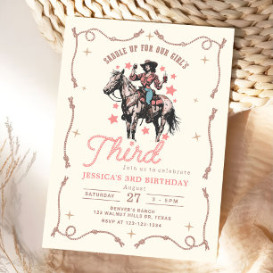 Western Saddle Up for Our Girl's 3rd Birthday  Invitation