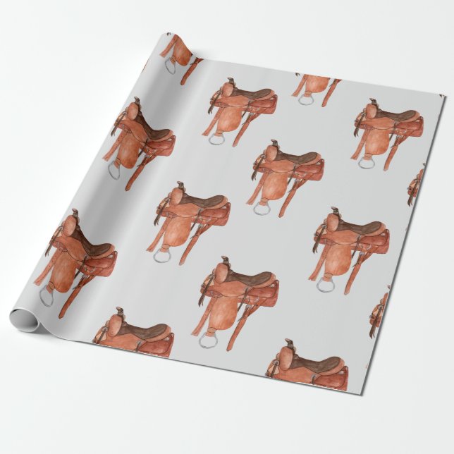Western Saddles Pattern Wrapping Paper (Unrolled)