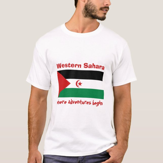 Western Sahara Flag + Map + Text T-Shirt (Front)