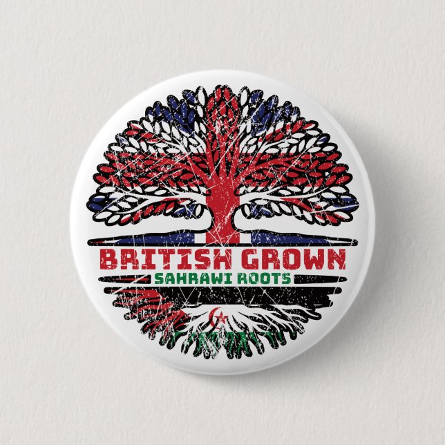 Western Sahara Sahrawi British UK Tree Roots Flag Button (Front)