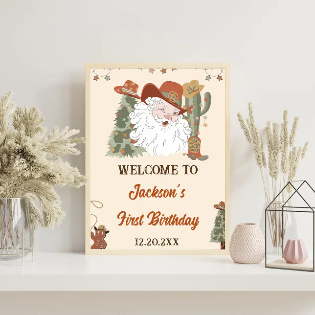 Western Santa Christmas Party Welcome Sign | Zazzle
