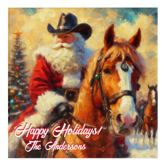 Western Santa Claus and Horse Christmas Acrylic Print (Front)