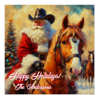 Western Santa Claus and Horse Christmas Poster