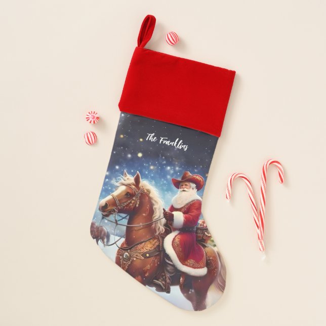 Western Santa Claus Riding a Horse Christmas Christmas Stocking (Front)