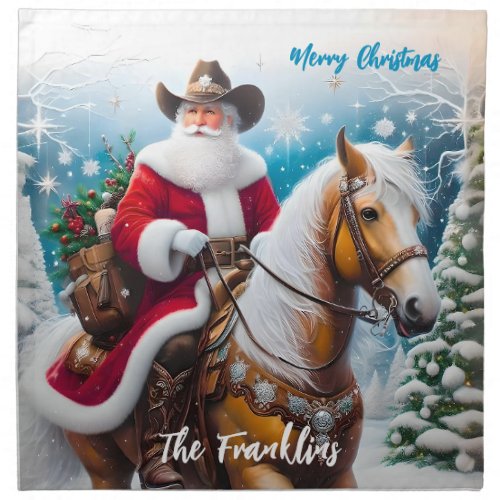 Western Santa Claus Riding a Horse Christmas Cloth Napkin