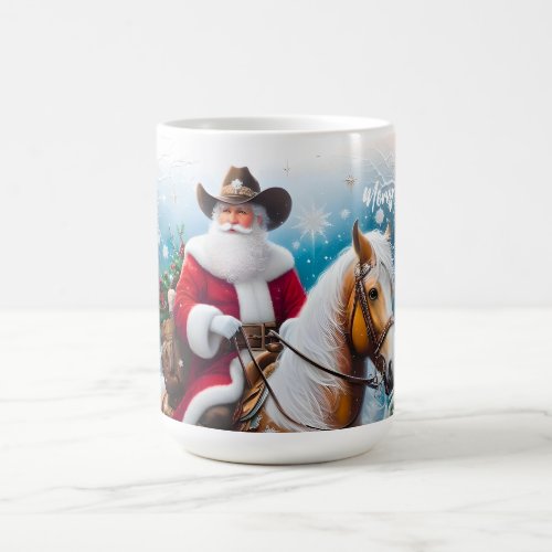 Western Santa Claus Riding a Horse Christmas Coffee Mug