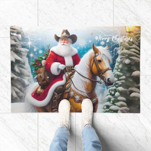 Western Santa Claus Riding a Horse Christmas Doormat