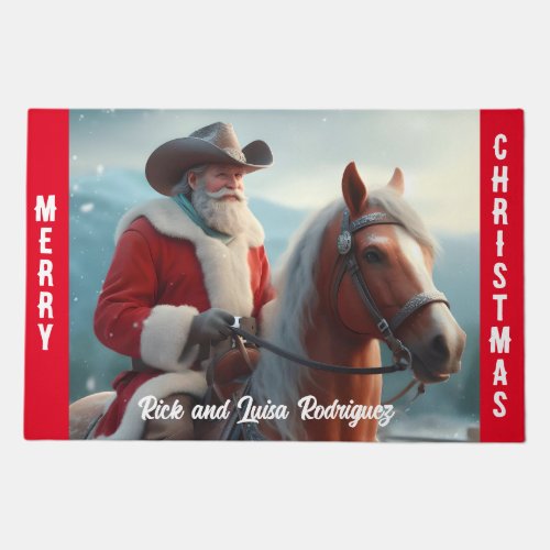 Western Santa Claus Riding a Horse Christmas Doormat