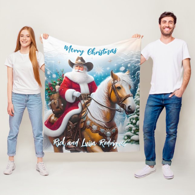Western Santa Claus Riding a Horse Christmas Fleece Blanket (In Situ)