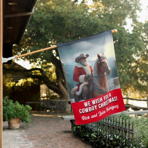 Western Santa Claus Riding a Horse Christmas House Flag