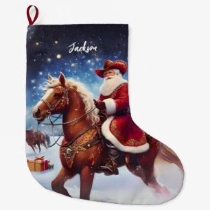 Western Santa Claus Riding a Horse Christmas Large Christmas Stocking