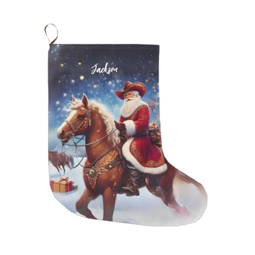 Western Santa Claus Riding a Horse Christmas Large Christmas Stocking