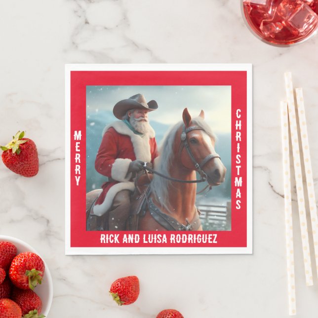 Western Santa Claus Riding a Horse Christmas Napkins (Insitu)
